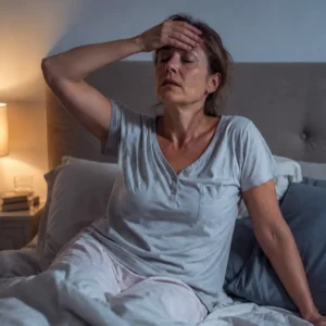 Woman suffering from night sweats and other Perimenopause Symptoms