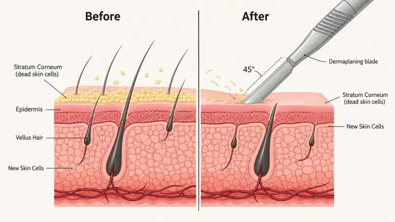 Before and After Diagram of Dermaplaning Results
